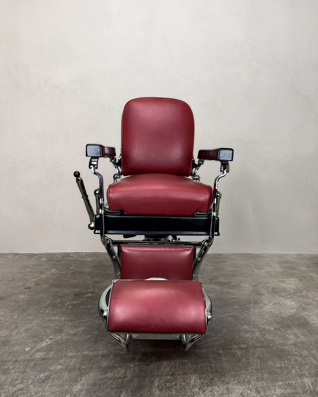 Vintage Koken Barber Chair - Matte Black on Red