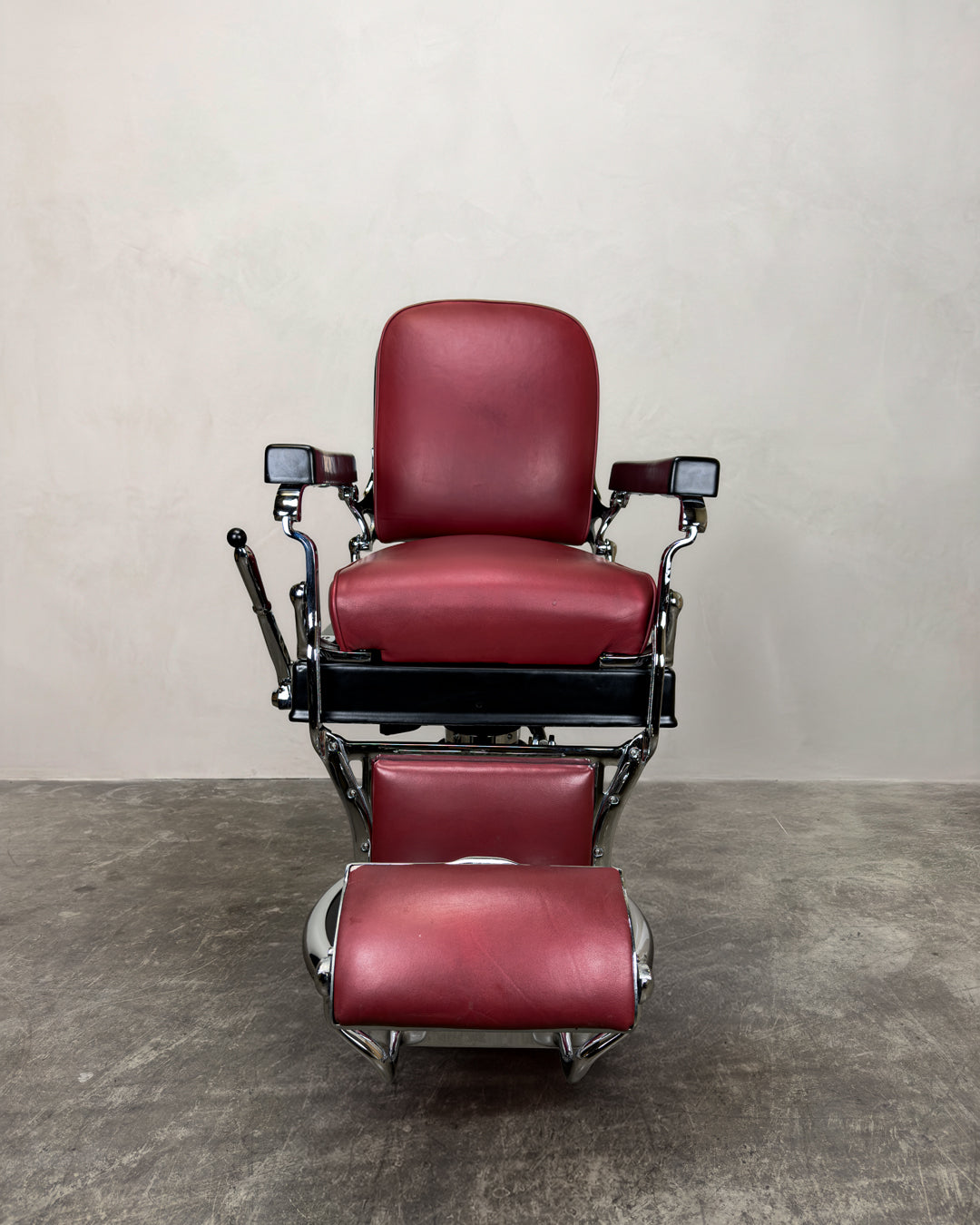 Vintage Koken Barber Chair - Matte Black on Red