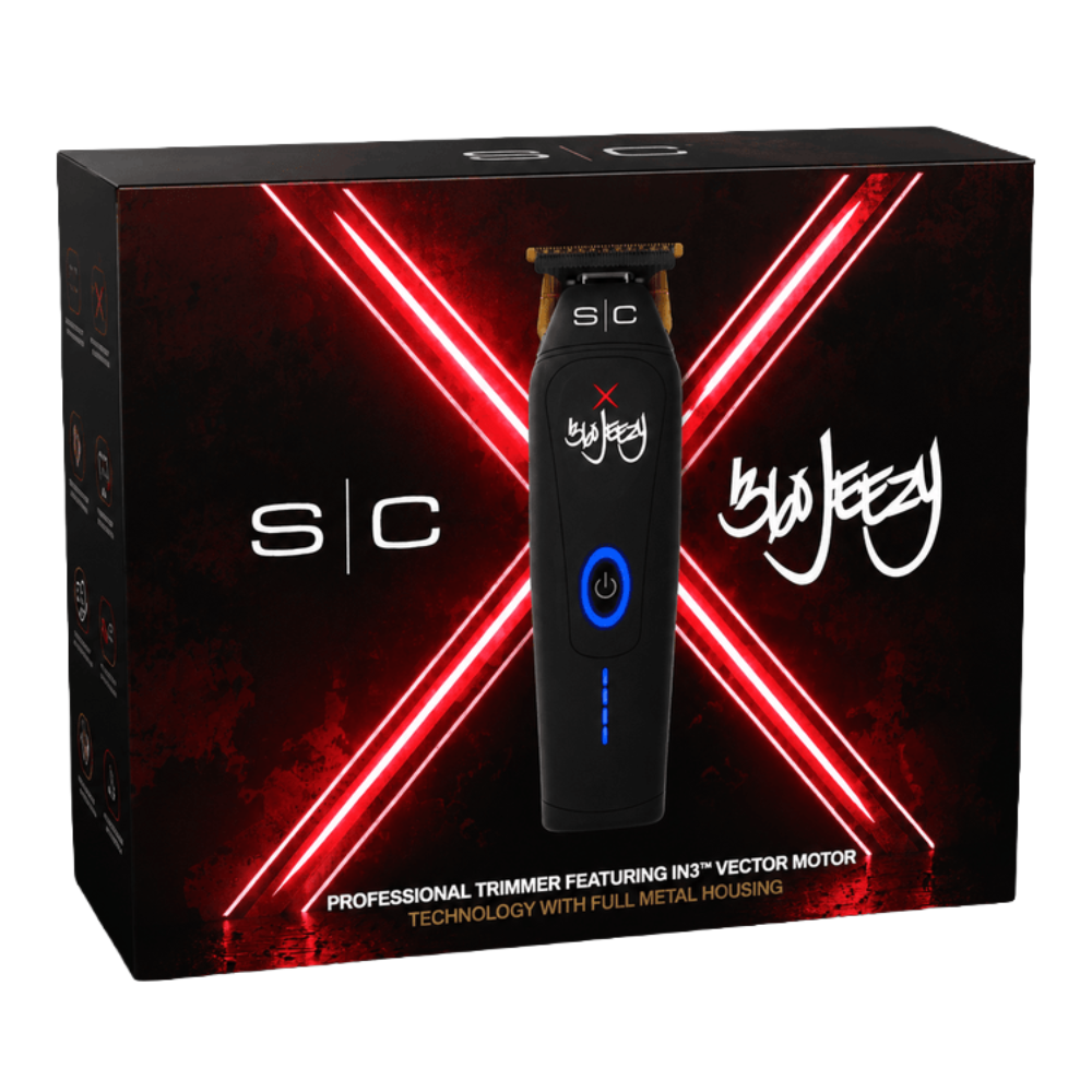 StyleCraft cordless trimmer retail box with neon red and black design