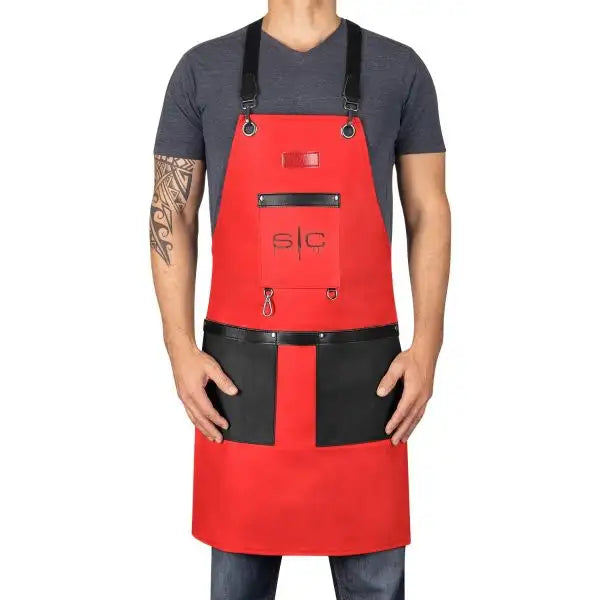 StyleCraft Professional Heavy Weight Waterproof Barber or Salon Hair Cutting Apron Red/Black
