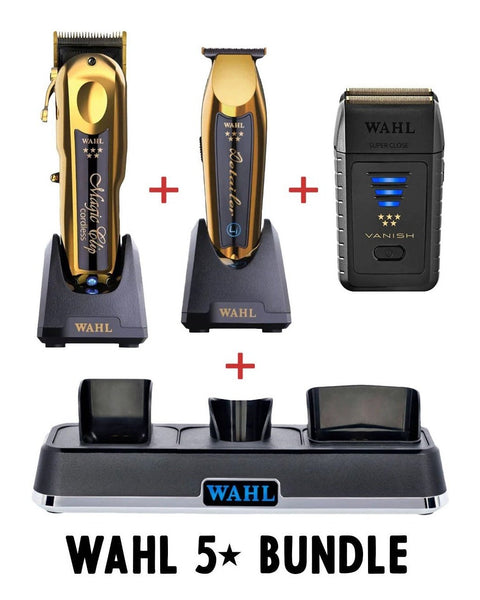 Wahl Combo - Vanish Shaver, Gold Detailer LI Trimmer, Gold Magic Clip Clipper, & Power Station