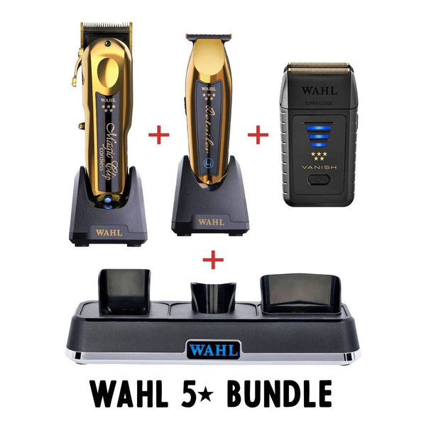 Wahl Combo - Vanish Shaver, Gold Detailer LI Trimmer, Gold Magic Clip Clipper, & Power Station