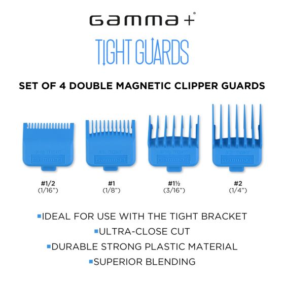 Gamma Dub Magnetic Tight Clipper Guards 4-Pack Cyan Blue